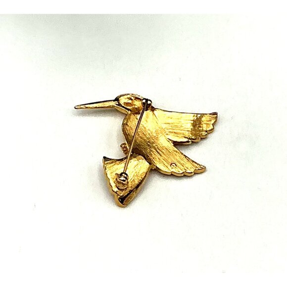 Vintage Gold Hummingbird Brooch Detailed Filigree LapelPin - Picture 4 of 4